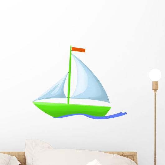 Illustration Green Floating Boat Wall Decal