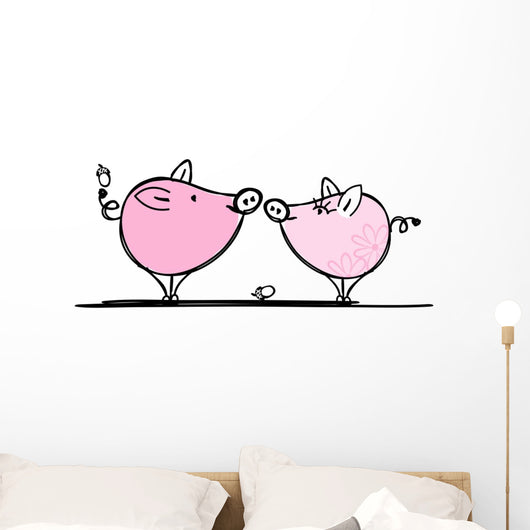 Couple Funny Pigs for Wall Decal