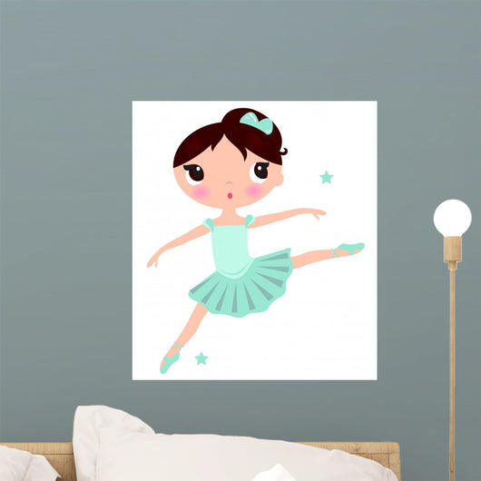 Cute Cyan Ballerina Girl Wall Decal