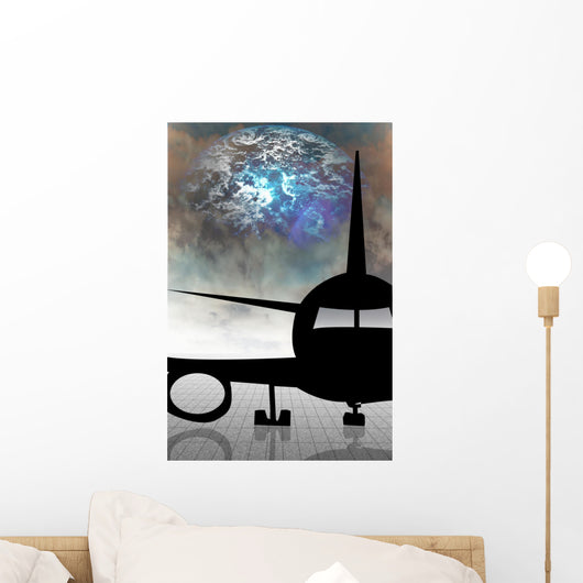 Jet Airplane with Planet Wall Decal