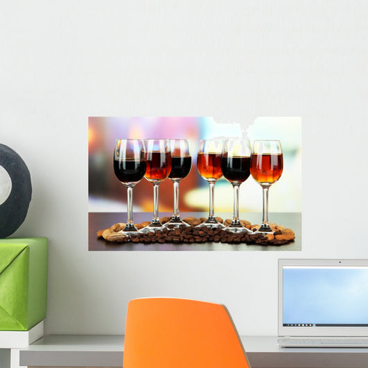6 Liquor Glasses with Almonds Wall Decal