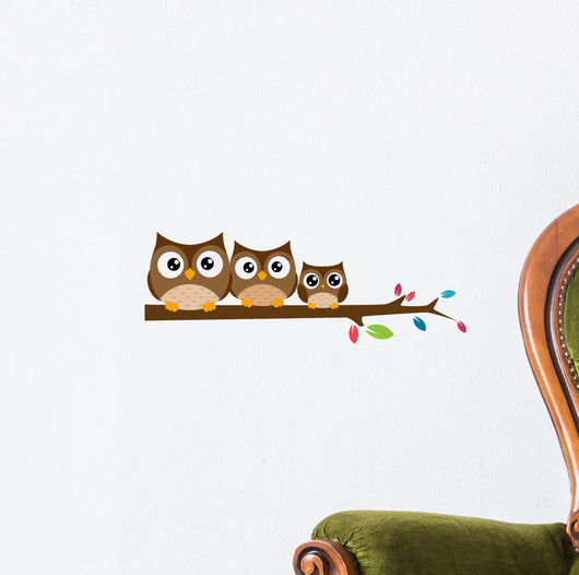 Owls Family Sat Tree Wall Decal