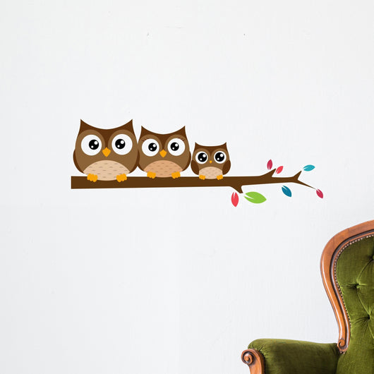 Owls Family Sat Tree Wall Decal