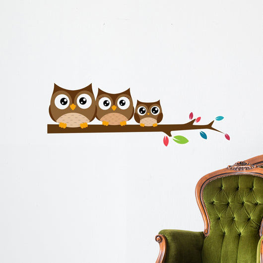 Owls Family Sat Tree Wall Decal