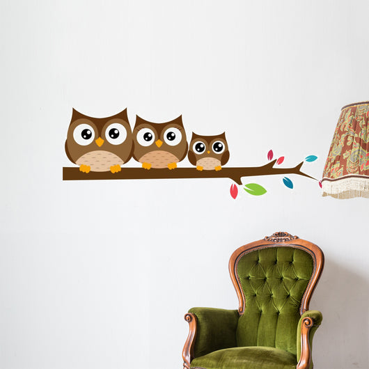 Owls Family Sat Tree Wall Decal
