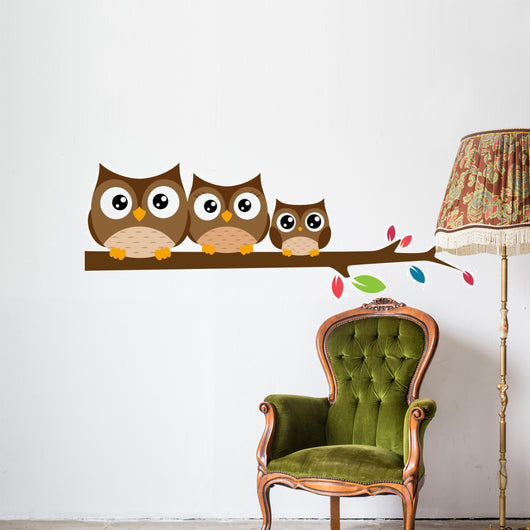 Owls Family Sat Tree Wall Decal