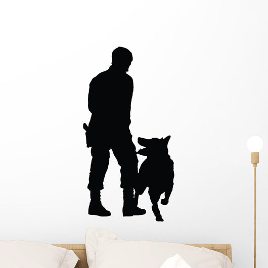 Police Dog with Handler Silhouette Wall Decal