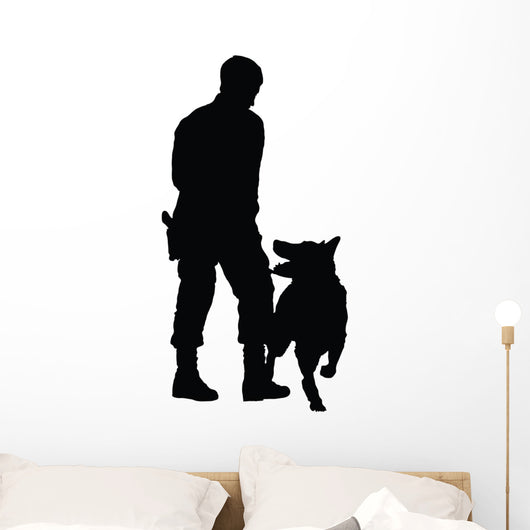 Police Dog with Handler Silhouette Wall Decal