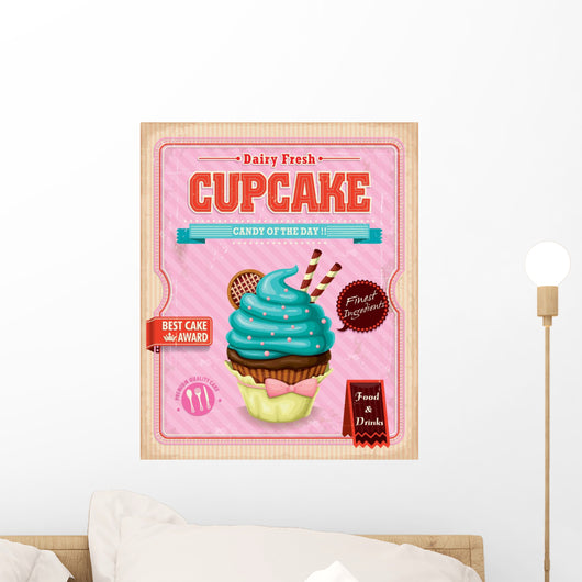Vintage Blue Cupcake Poster Design Wall Decal