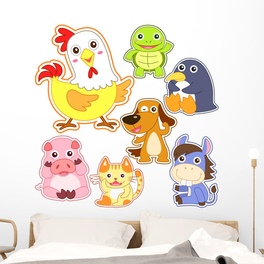 Cute Cartoon Animals Wall Decal Sticker Set Wall Decal