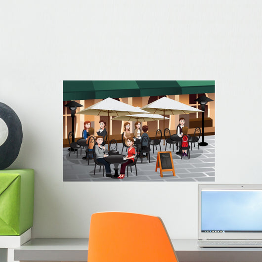 People Enjoying Coffee outside Wall Decal