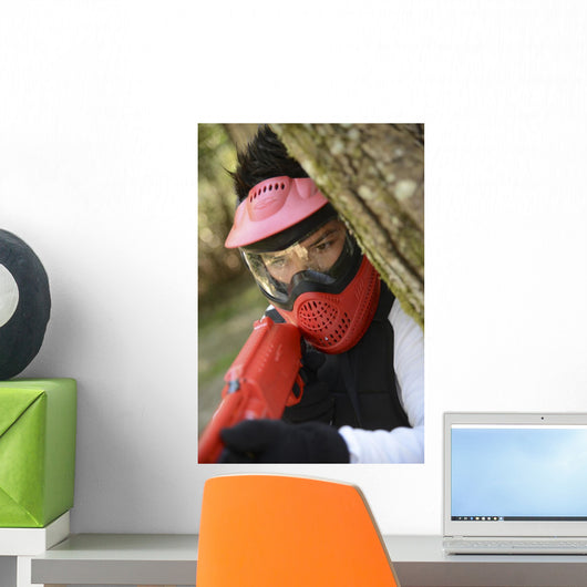 Kids Playing Paintball - Red Mask Wall Decal