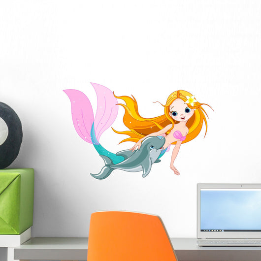 Cute Mermaid and Dolphin Wall Decal
