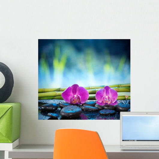 Orchids Stone and Bamboo Wall Decal