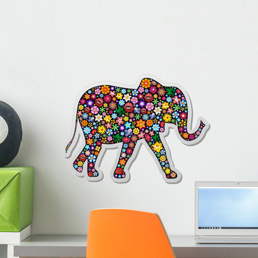 Elephant Floral Sticker-elefante Floreale Wall Decal
