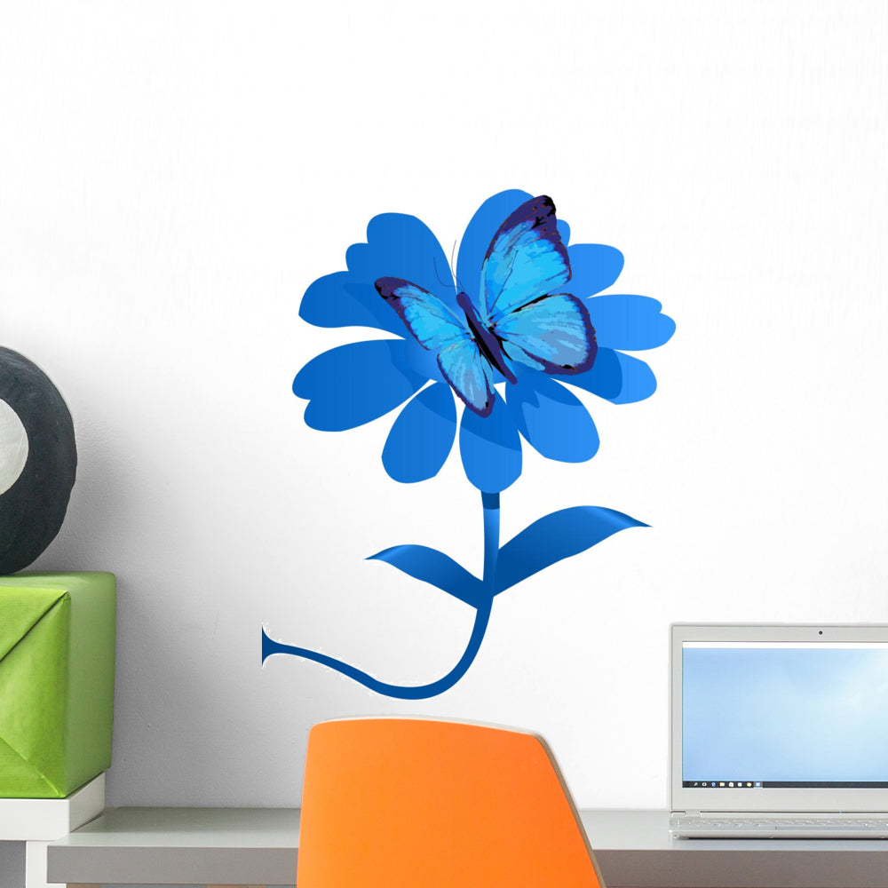 Blue Morpho Butterfly Flower Wall Decal - WallMonkeys.com