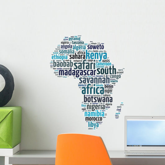 Words Frica Continent Map Wall Decal