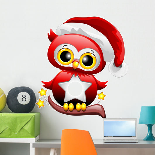 Baby Owl Christmas Santa Wall Decal