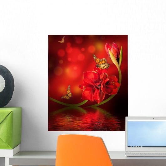 Orchids with Butterfly Colored Wall Decal Design 1