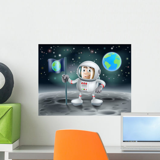 Cartoon Astronaut Moon Wall Decal