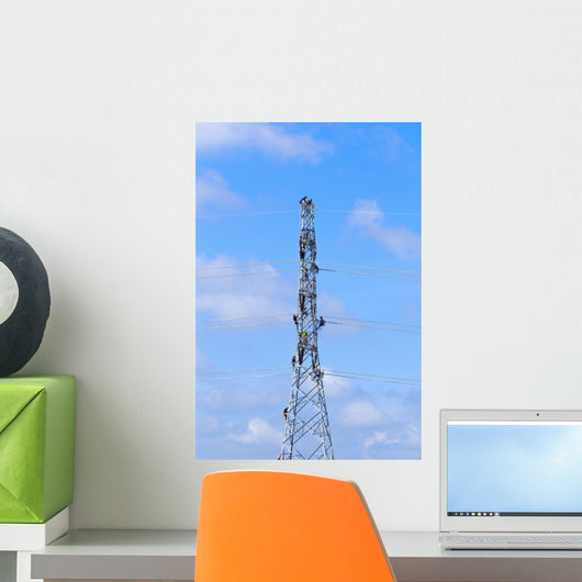 Electrician Worker Climbing Work Wall Decal