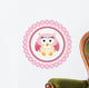 Pink Owl round Label Wall Decal
