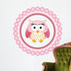 Pink Owl round Label Wall Decal