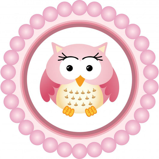 Pink Owl round Label Wall Decal