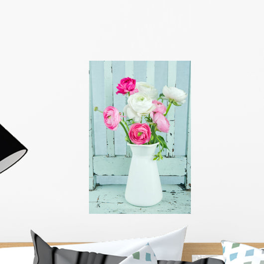 White and Pink Ranunculus Wall Decal