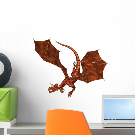 Red Scaled Dragon Swooping Wall Decal