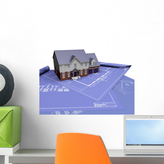 3D Render House Blueprints Wall Decal