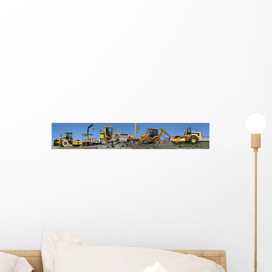 Construction Equipment Working Wall Decal Panoramic Wall Decal