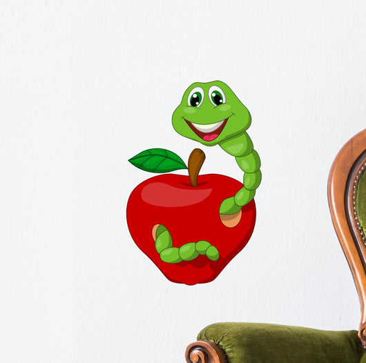 Worm with Red Apple Wall Decal