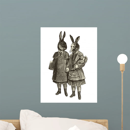 Deux Lapins Main Dans Wall Decal