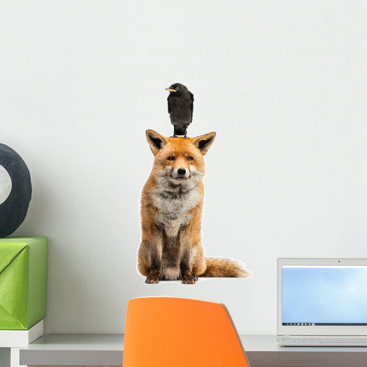 Jackdaw Perching Red Fox Wall Decal