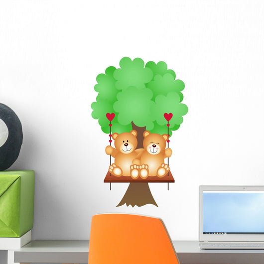 Couple Teddy Bears Swing Wall Decal