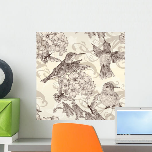 Vector Seamless Wallpaper with Wall Decal