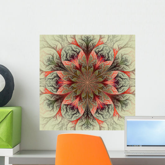 Beautiful Fractal Flower Red Wall Decal