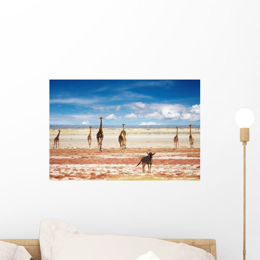 Blue Wildebeest and Giraffes Wall Decal