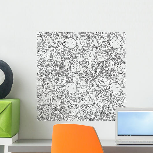 Funny Monsters Seamless Pattern Wall Decal Design 2
