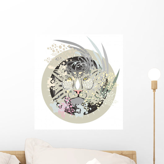 White Lion Head Circle Wall Decal