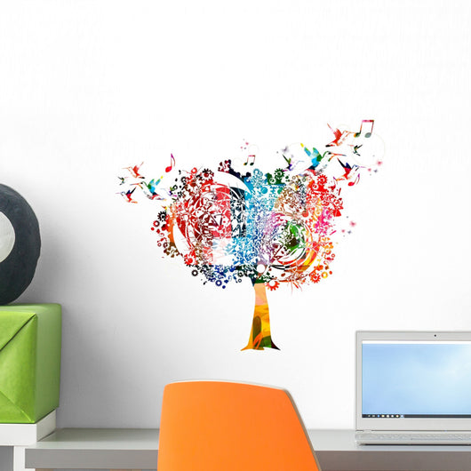 Colorful vector tree background with hummingbirds Wall Decal