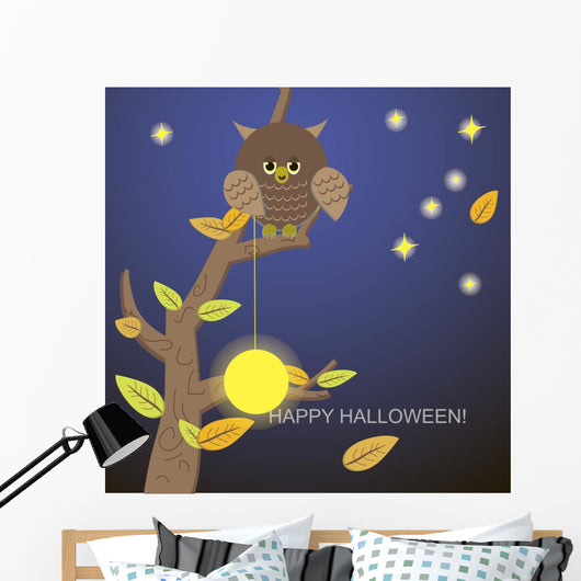 Owl tree with the moon and stars