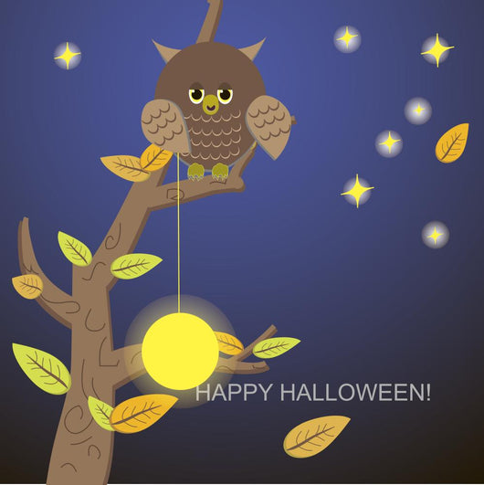 Owl tree with the moon and stars