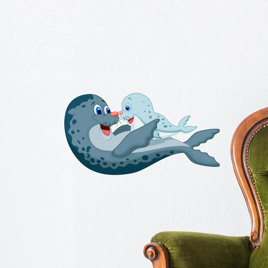 Mother and baby seal cartoon Wall Decal