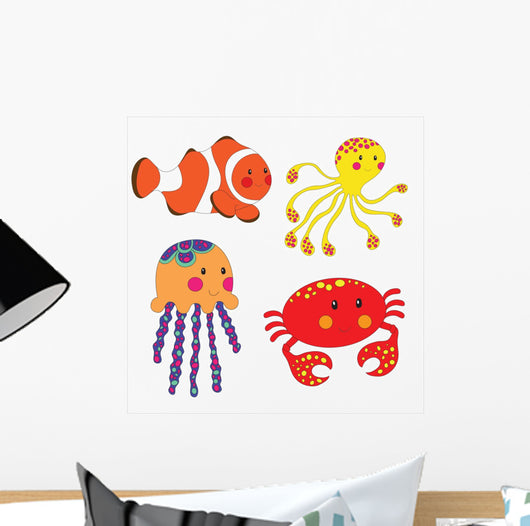 Set of cartoon sea creatures