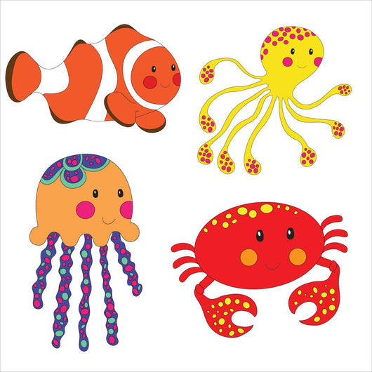 Set of cartoon sea creatures