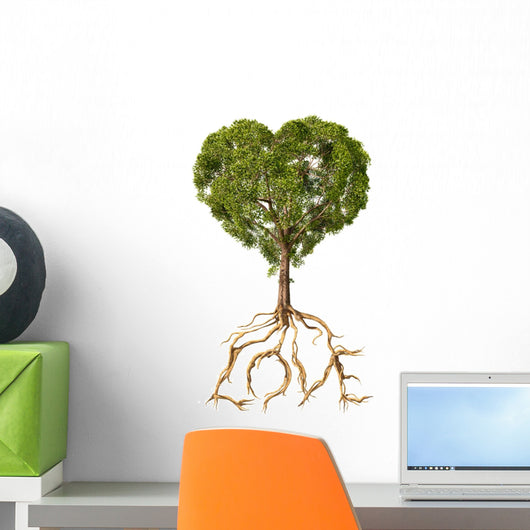 Tree with foliage with the shape of a heart and roots as text Lo