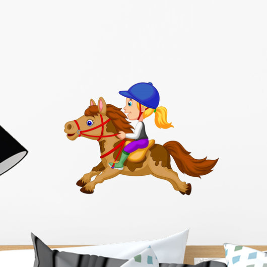 Little girl riding a pony horse Wall Decal