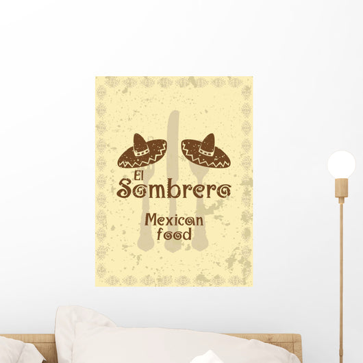 Vintage style menu cover with sombreros and cutlery Wall Mural